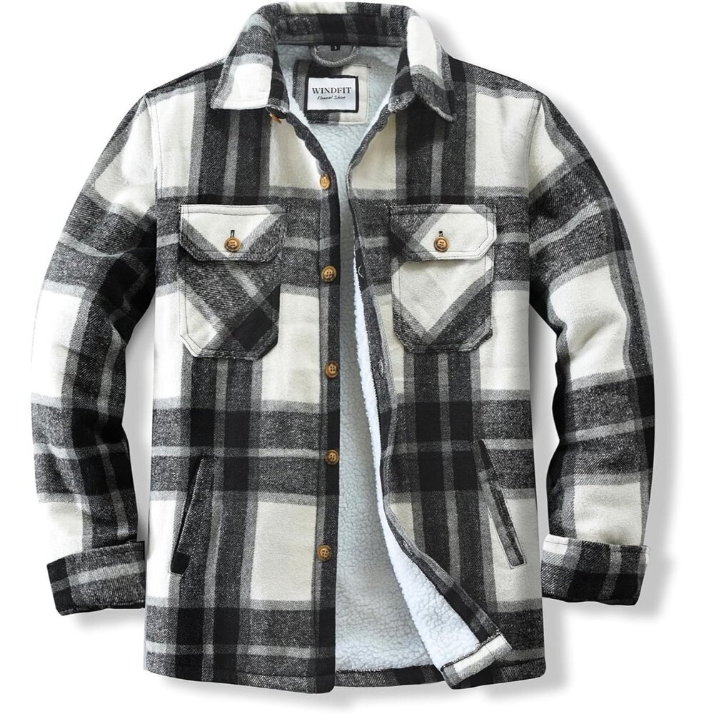 Men's Blackline Cotton Sherpa Lined Button Down Flannel Shirt Jacket Plaid Soft - Picture 1 of 7